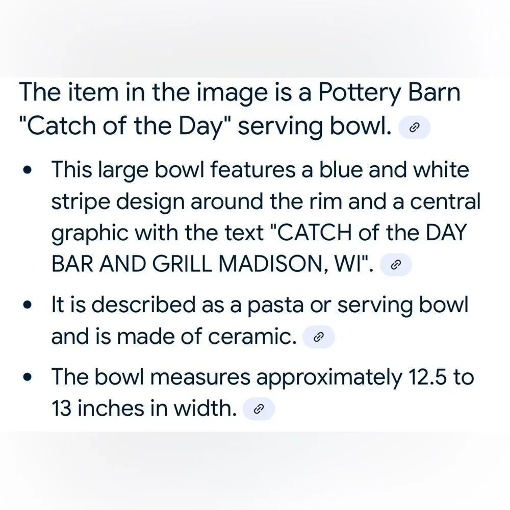 Pottery Barn Resort Pasta Bowl White Blue 13 In Round X 3 1/4 Tall Bar & Grill